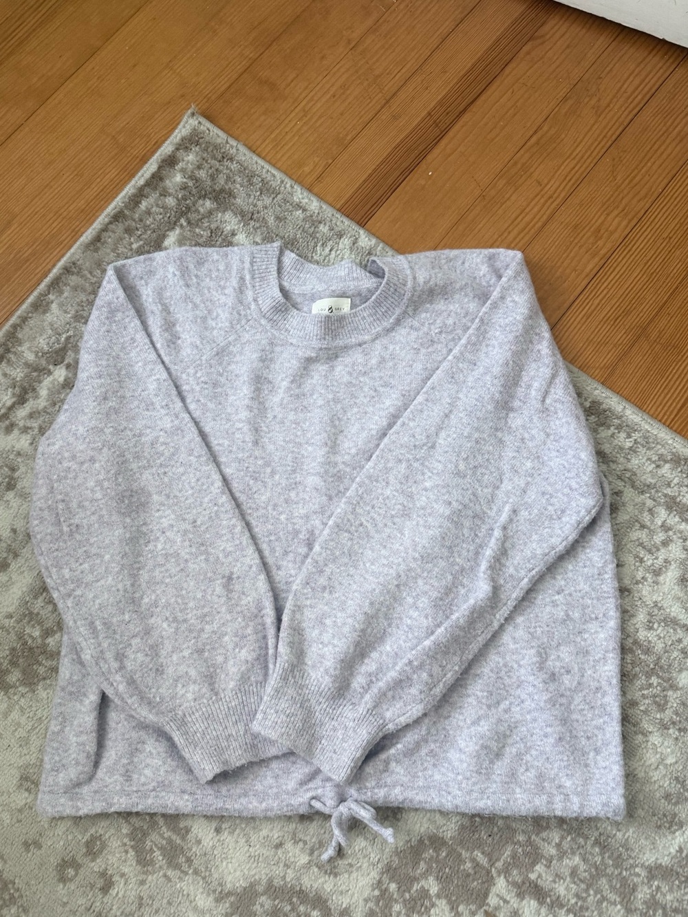 Lou & Grey Heather Light Purple Crewneck Sweater with Drawstring Hem